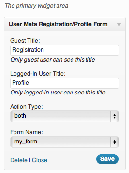 Registration/Profile Widget