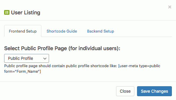 user listing frontend setup