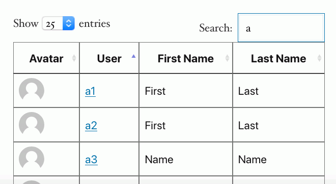 frontend user list