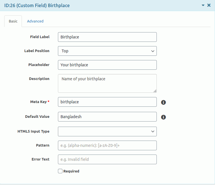 custom field example to add to back end