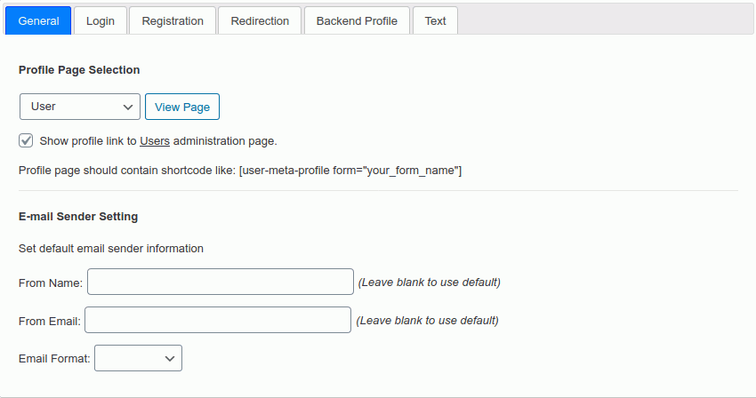 General settings for User Meta Pro