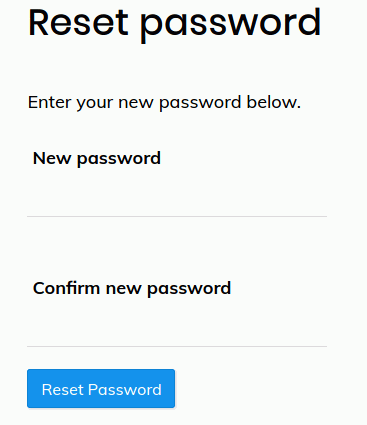 Landing Page of Password Reset