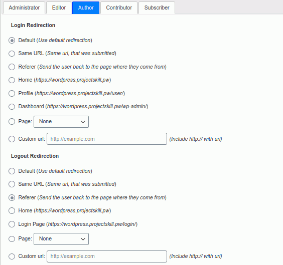 redirection after an author logs out